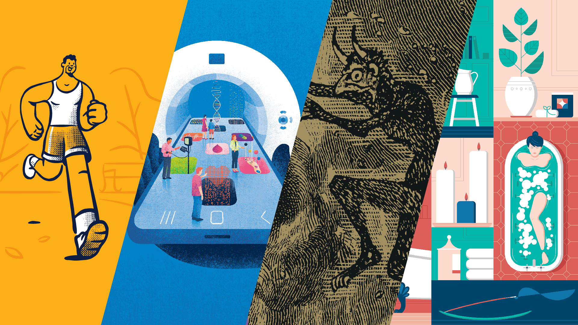 Collage of images styles used for illustration in branding.