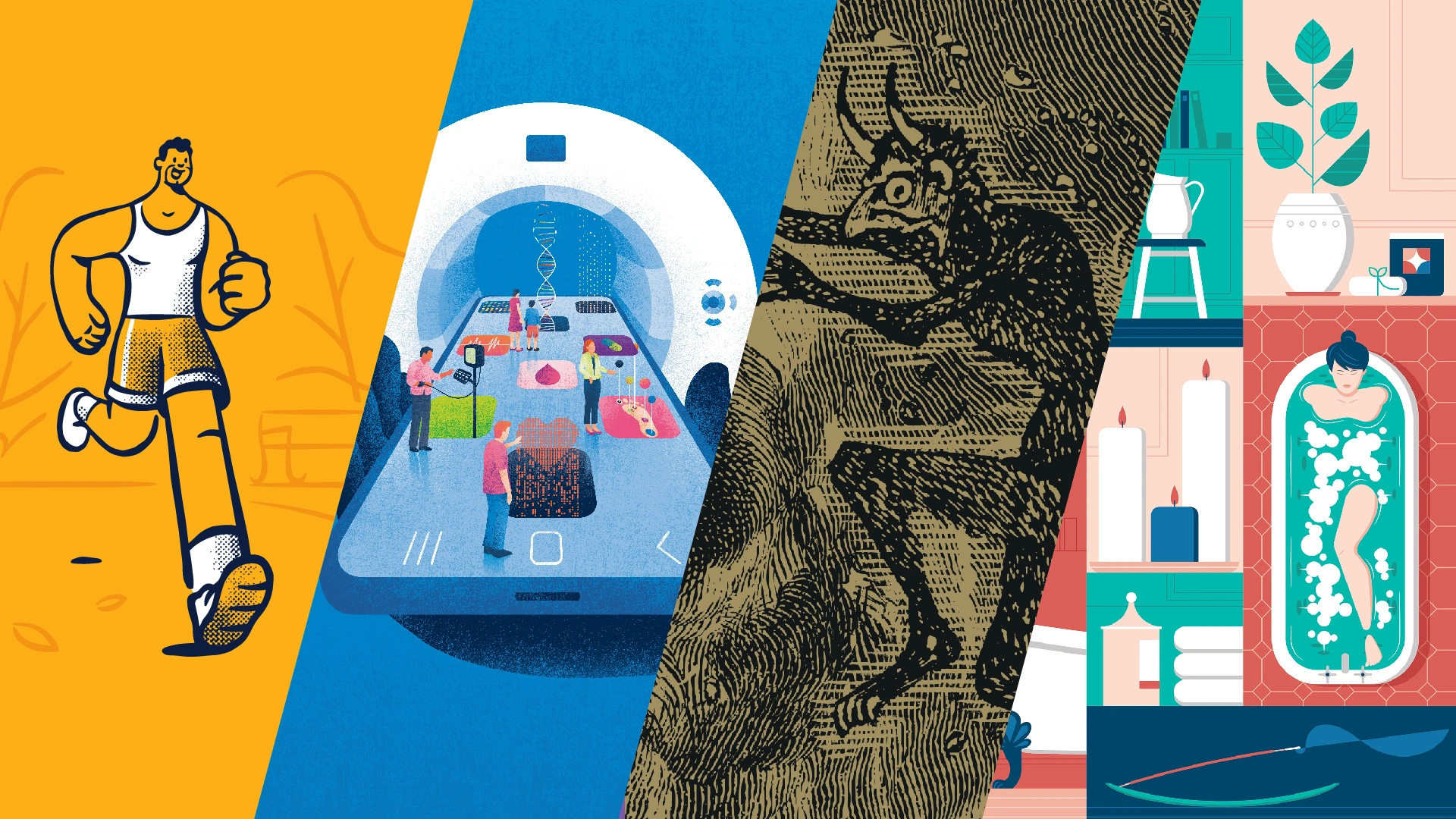 Collage of images styles used for illustration in branding.