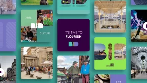 panel grid showing imagery, brand and campaign graphics