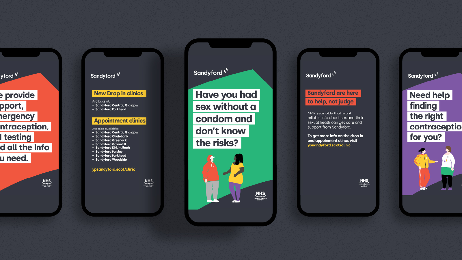 Image of a range of mobile phone screens with campaign graphics